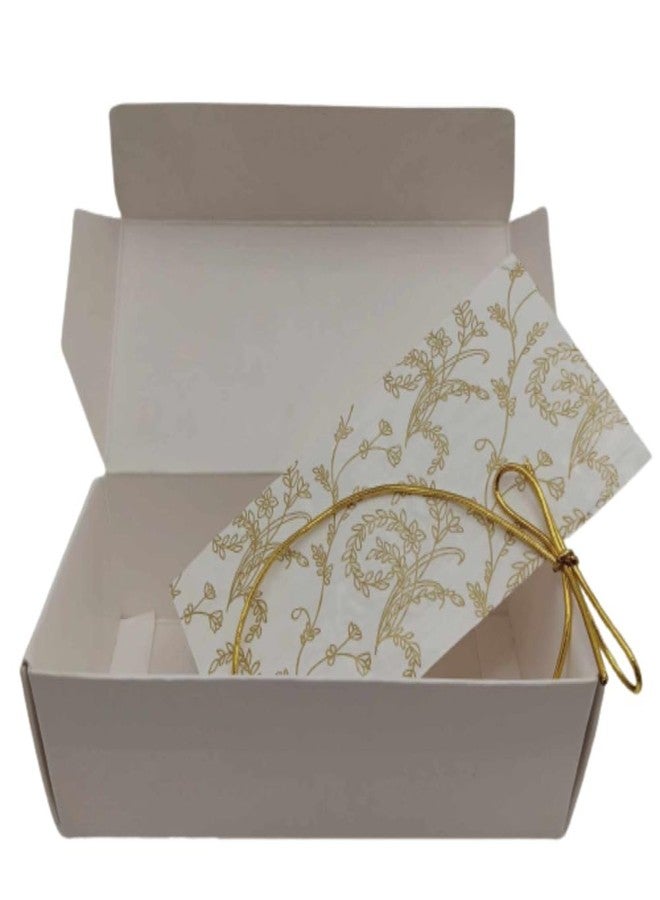 Oasis Supply, 1-Piece White Candy Boxes - Kit includes Box, Pad & Gold Stretch Loop Ribbons - 12 Count (Holds 1/4 LB Candy) - Image 1